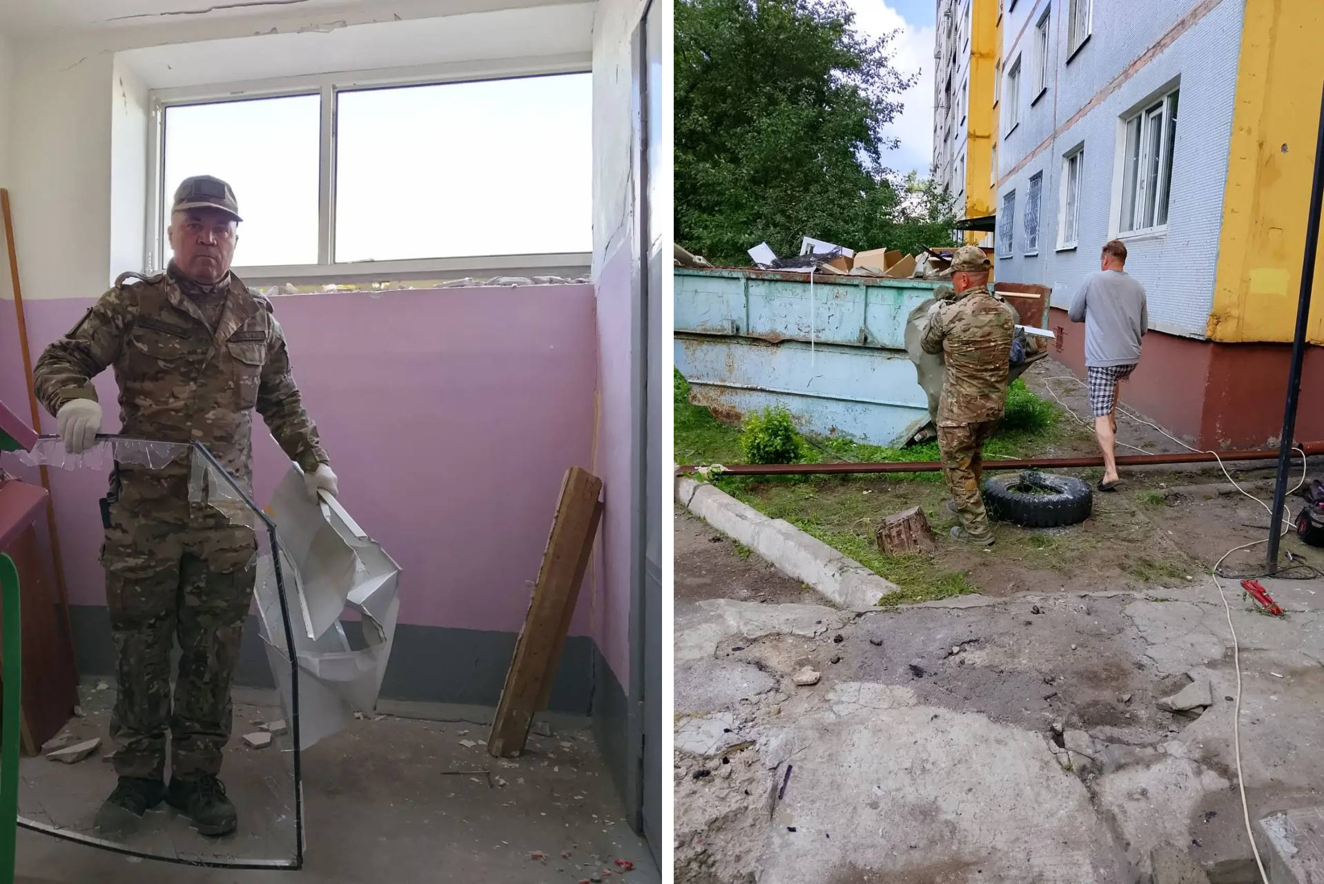 Бойцы «БАРС-Брянск» работают с волонтёрами в повреждённой многоэтажке