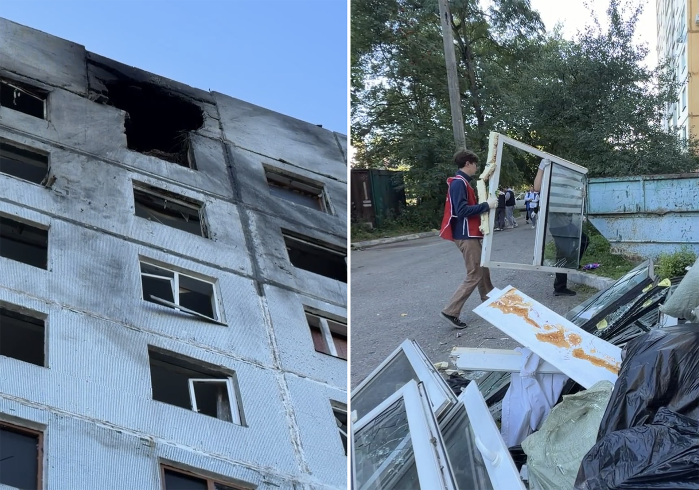 Волонтёры и коммунальщики помогают жителям пострадавшего дома